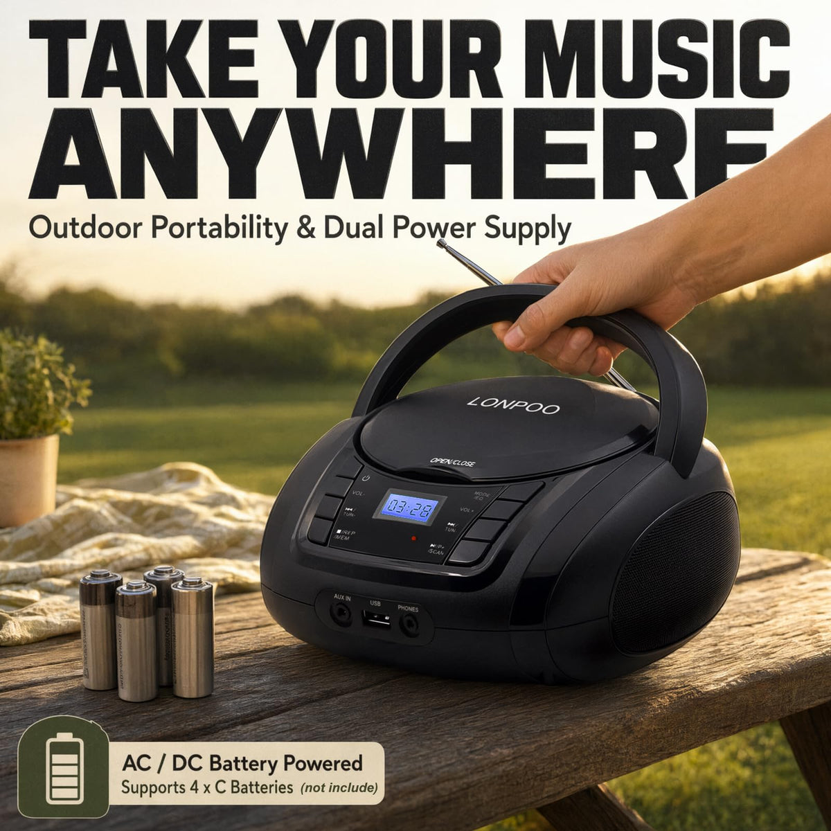Portable CD Player Boombox with Speakers X6374
