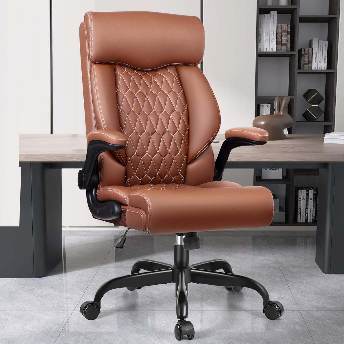 High Back Ergonomic Leather Office Chair with Flip-Up Armrests X3497