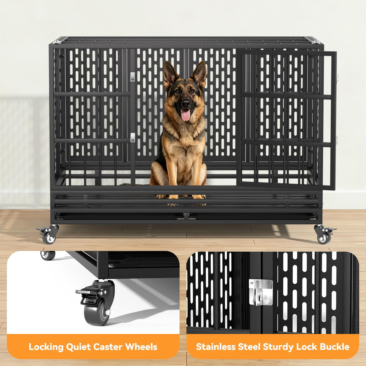 48 Inch Heavy Duty Metal Dog Crate with Wheels H44347