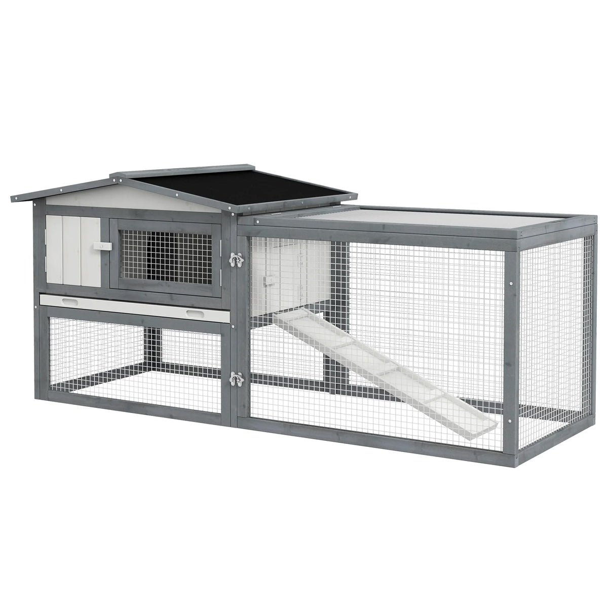 White 2-Tier Wooden Rabbit Hutch with Run Z65921