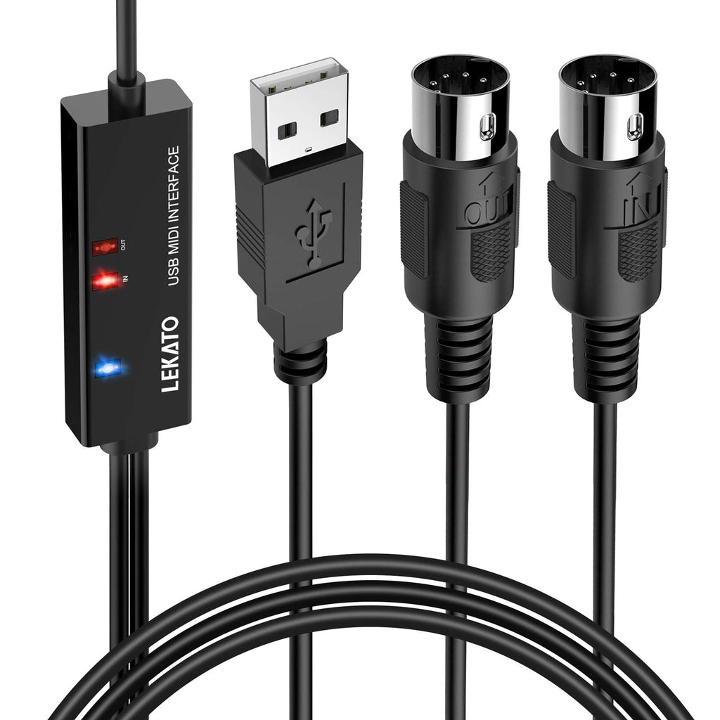 USB MIDI Cable 6.5Ft with Input & Output W3969
