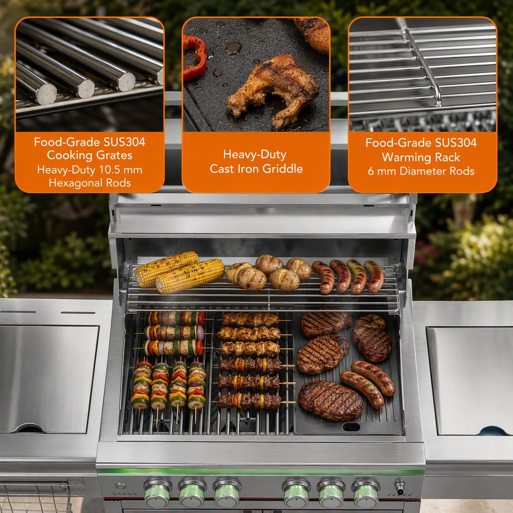Heavy-duty SUS304 Stainless Steel 6-Burner Propane Gas Grill N786