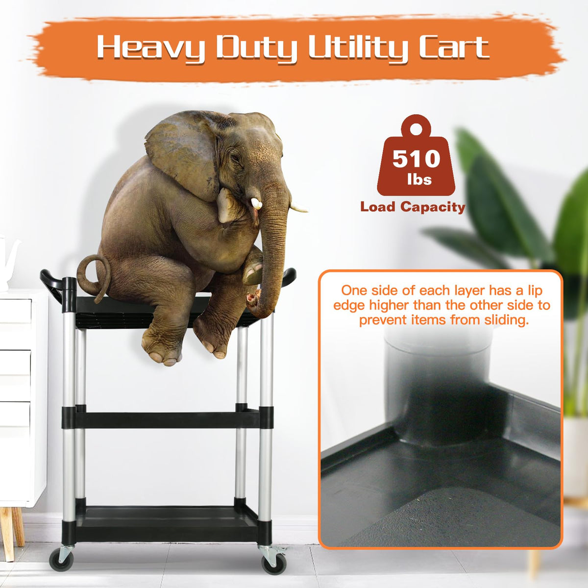 3-Tier Rolling Utility Cart with Lockable Wheels E787