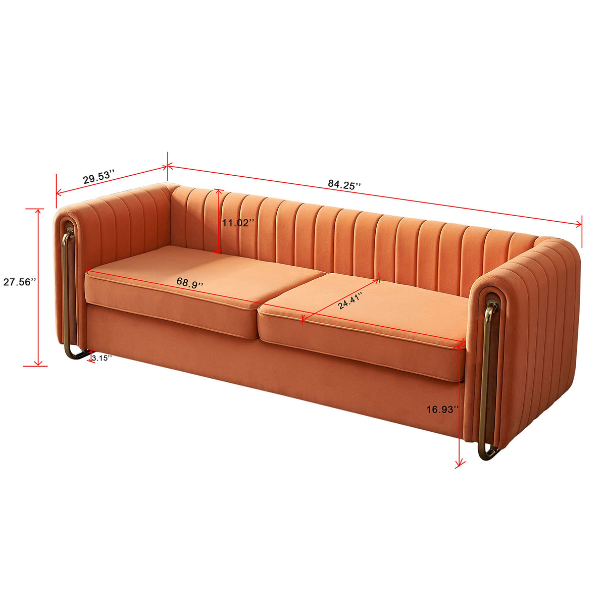 Orange Velvet 3 Seat Sofa X3410