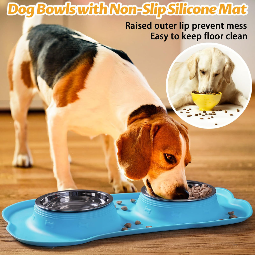 2 Stainless Steel Dog Bowls with Non-Skid Mat and Scoop U53735