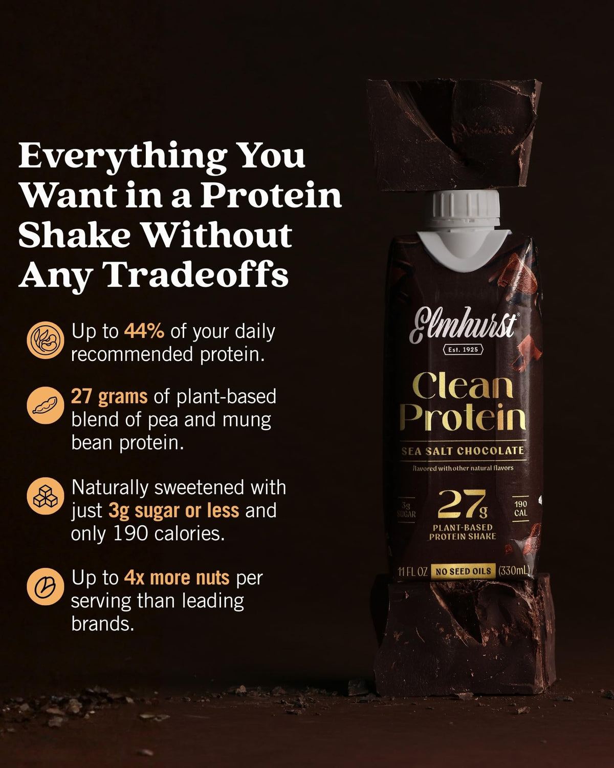 Sea Salt Chocolate Vegan Protein Shakes 11 Ounce 12-Pack F4434