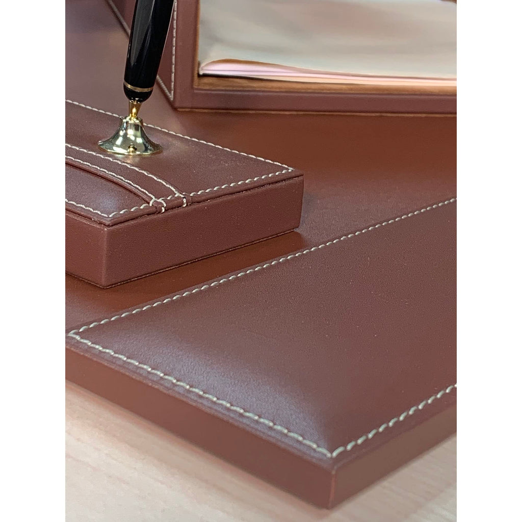 Rustic Brown Leather Desk Set, 7-Piece P5266