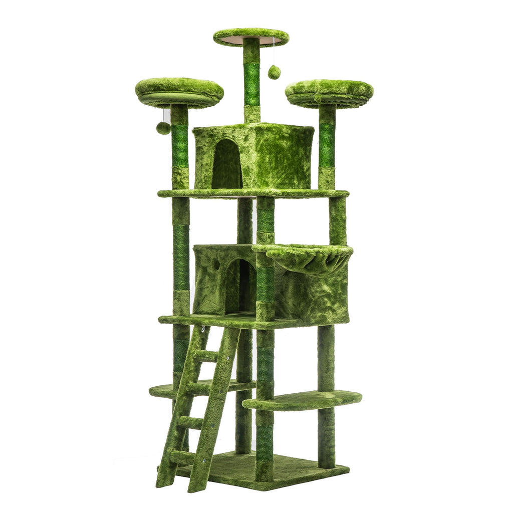 70.87" Green Multi-Level Cat Tree with Condos and Hammock V90903