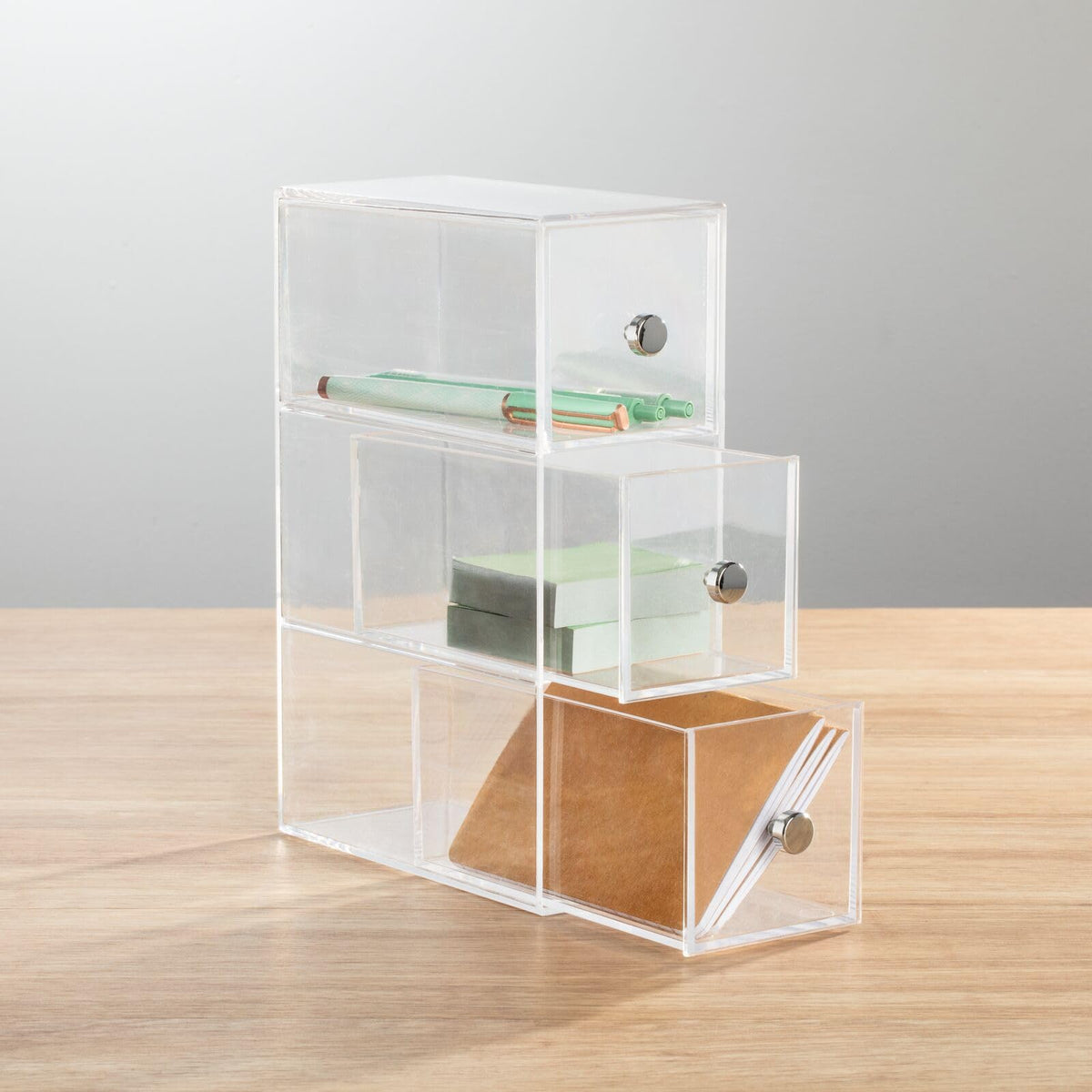 Clear 3 Drawer Plastic Stackable Desktop Organizer, 2 Pack H119806