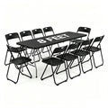 Black 8 Feet Foldable Picnic Table with 10 Folding Chairs N97281