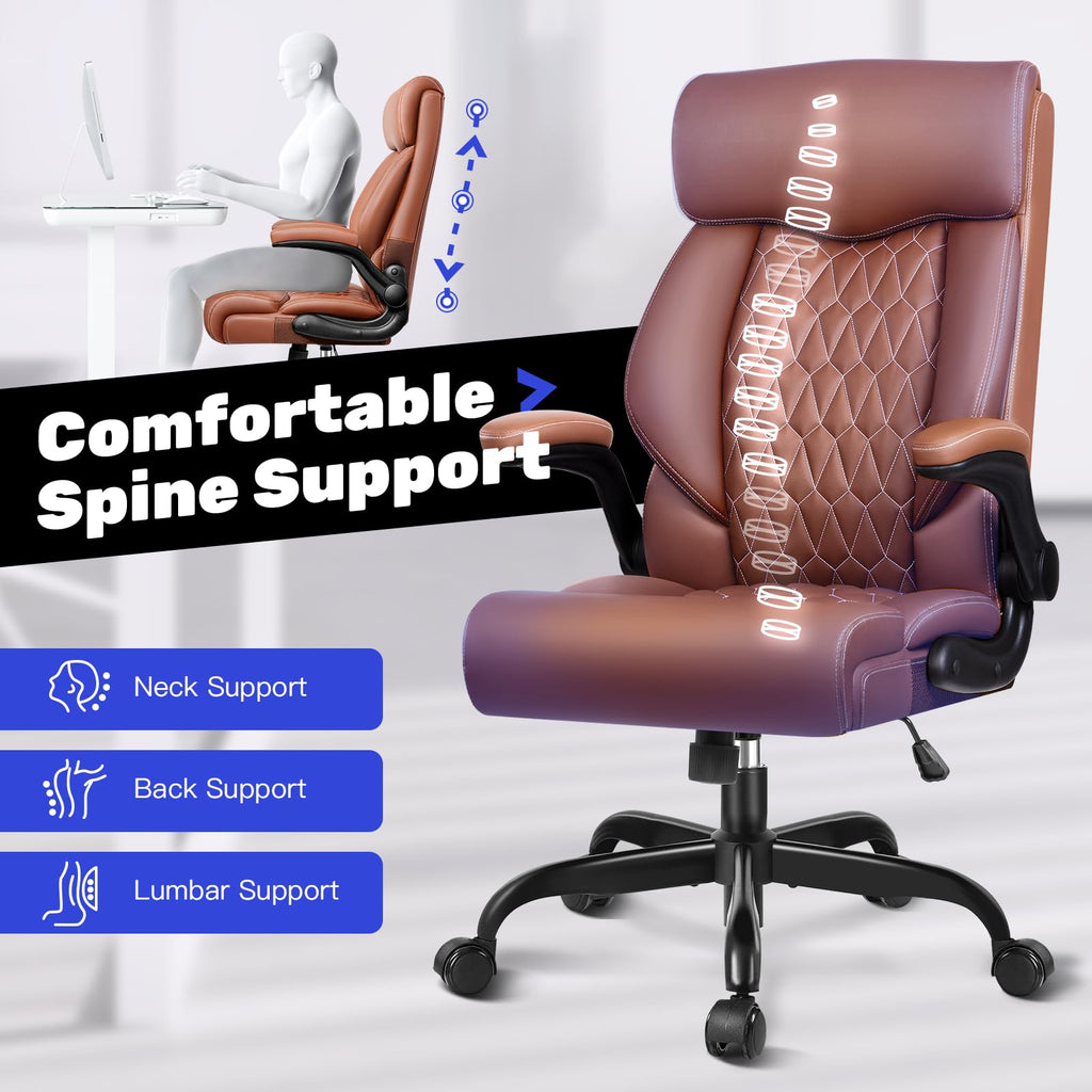 High Back Ergonomic Leather Office Chair with Flip-Up Armrests X3497