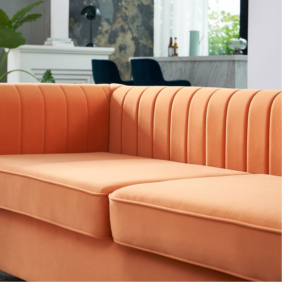 Orange Velvet 3 Seat Sofa X3410