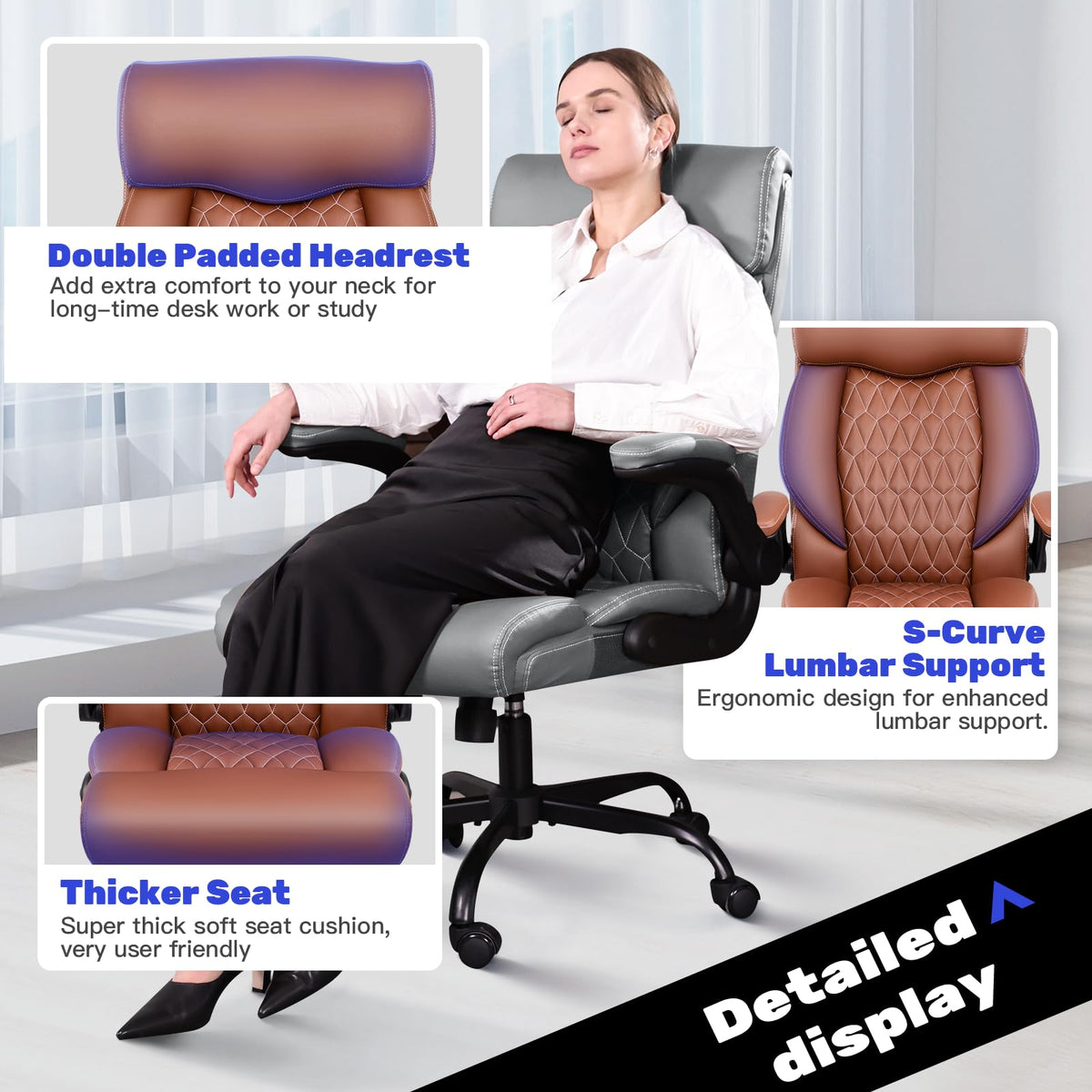 High Back Ergonomic Leather Office Chair with Flip-Up Armrests X3497