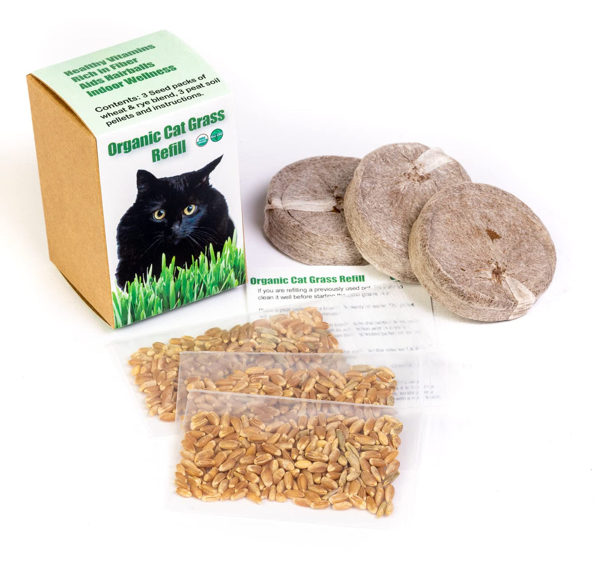 Cat Grass Refill Kit, 3 Pack, Certified Organic A2133