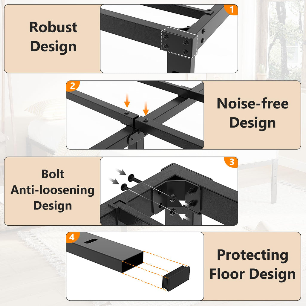 14 Inch Queen Metal Platform Bed Frame with Underbed Storage V4126