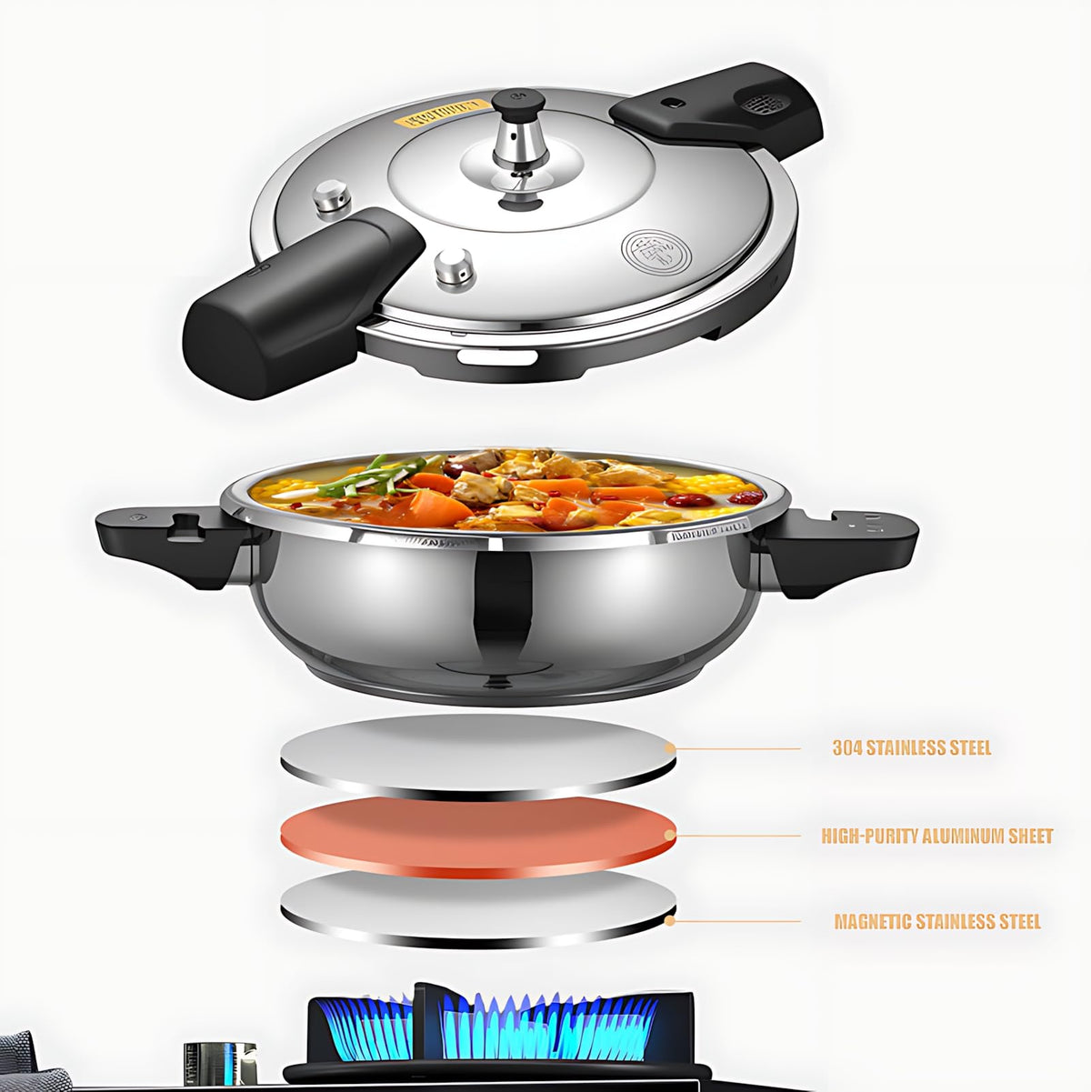2.3L 304 Stainless Steel Mini Pressure Cooker I6184