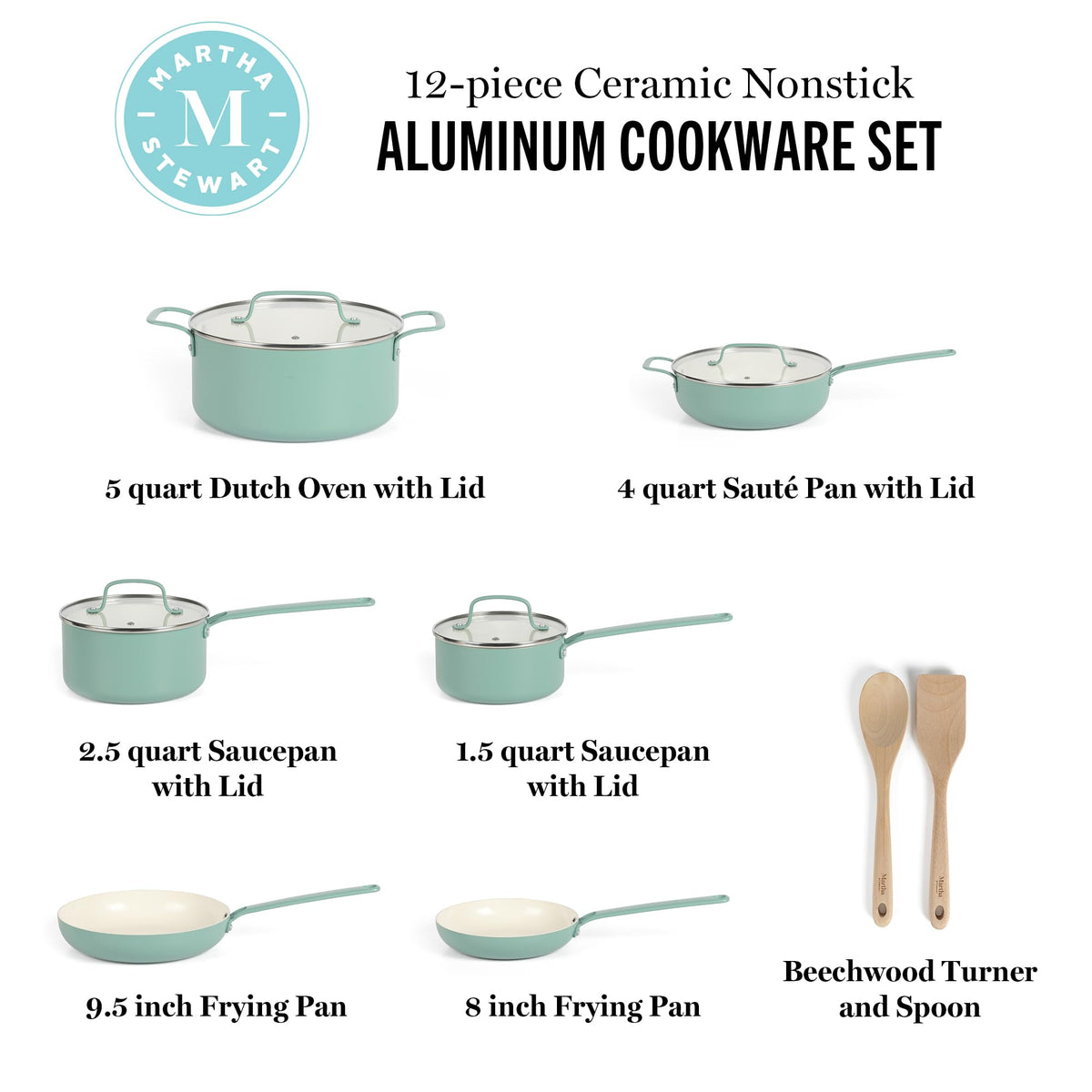 12 Piece Nonstick Ceramic Aluminum Cookware Set Teal K837714
