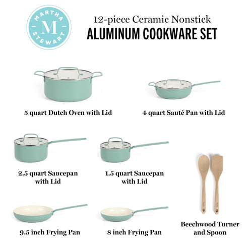 12 Piece Nonstick Ceramic Aluminum Cookware Set Teal K837714