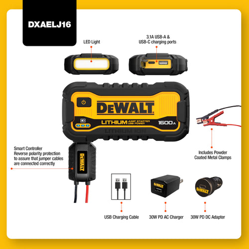 1600 Peak Amp Jump Starter Battery Booster with USB Power Station R24587