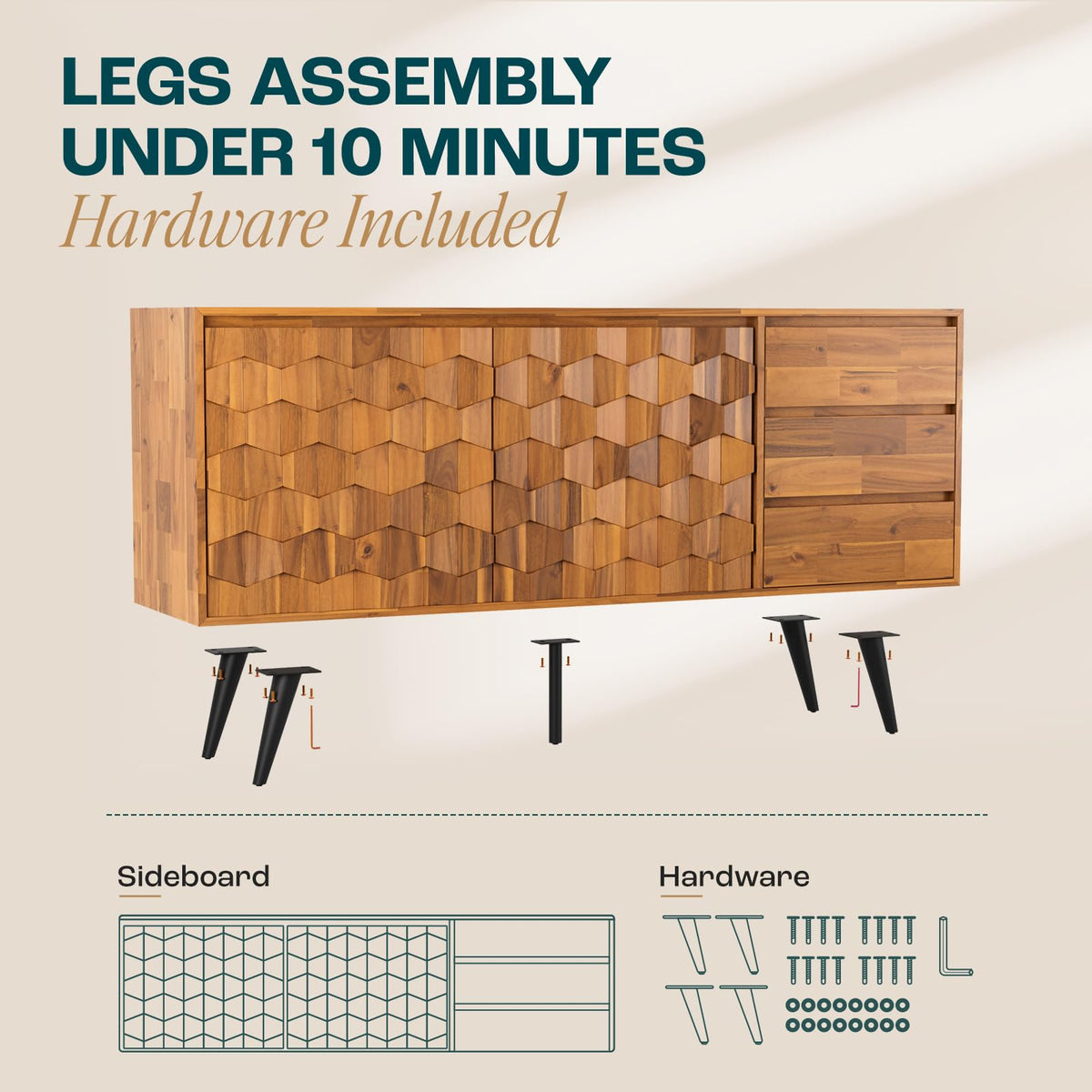 Teak Brown 2 Doors 3 Drawers Sideboard D9863