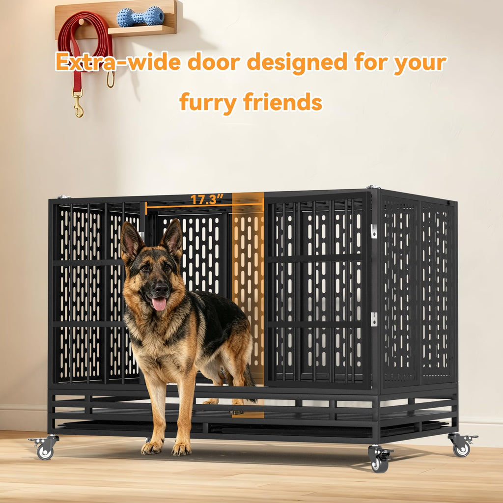 48 Inch Heavy Duty Metal Dog Crate with Wheels H44347
