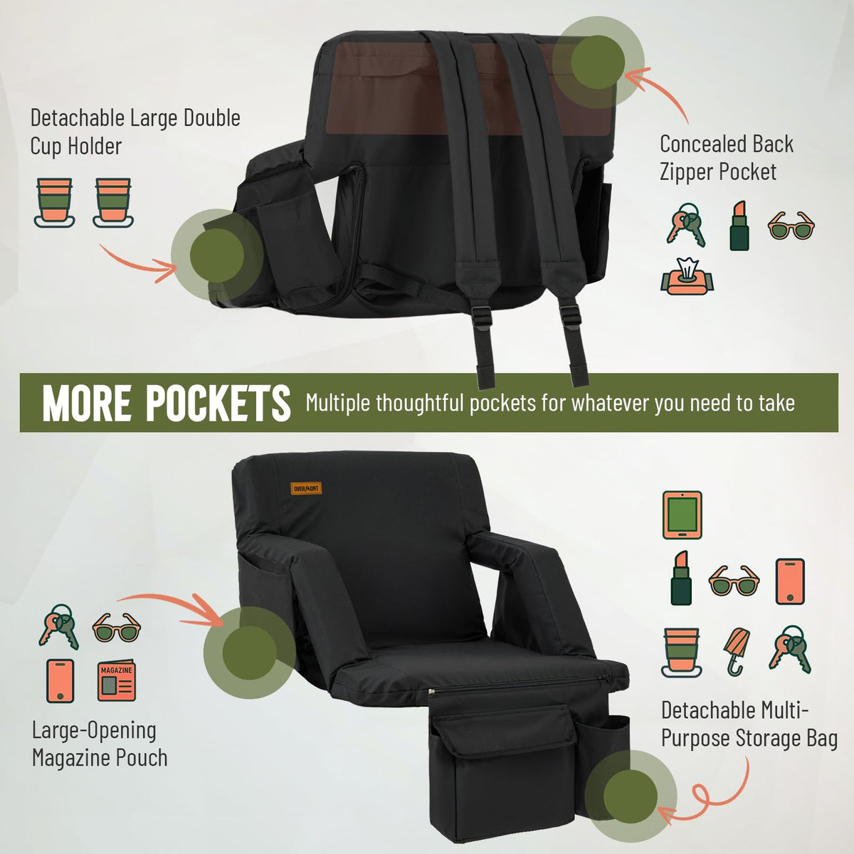 Stadium Seat with Back Support and Armrests Q223