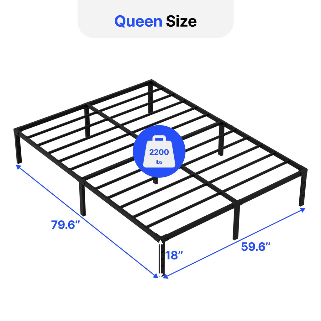 18 Inch Queen Size Metal Platform Bed Frame with Underbed Storage F57487