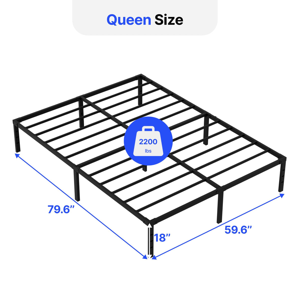 18 Inch Queen Size Metal Platform Bed Frame with Underbed Storage F57487