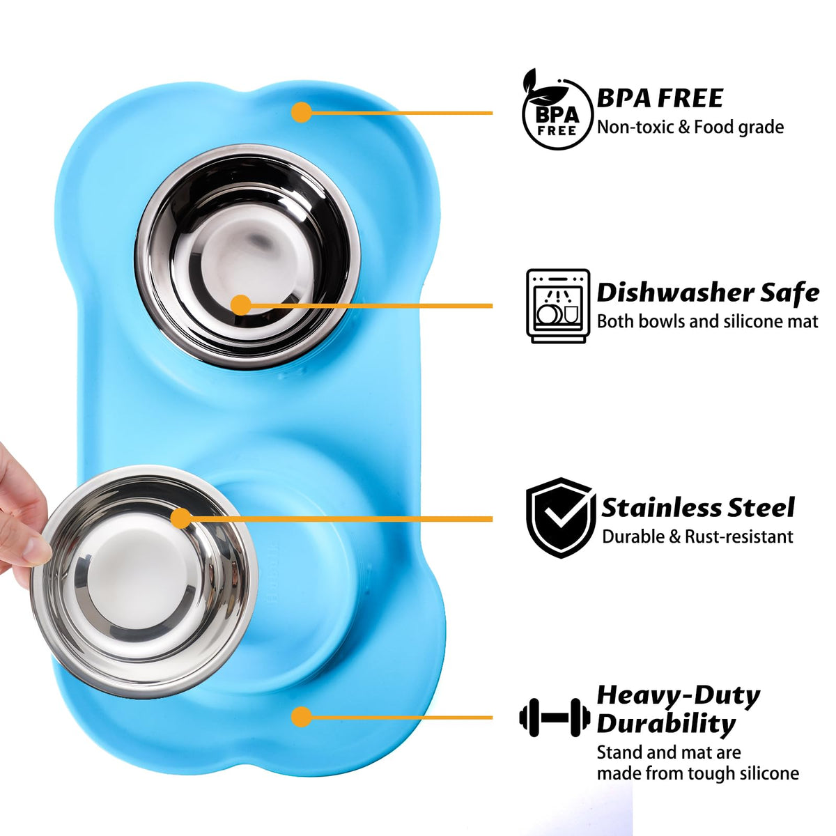 2 Stainless Steel Dog Bowls with Non-Skid Mat and Scoop U53735