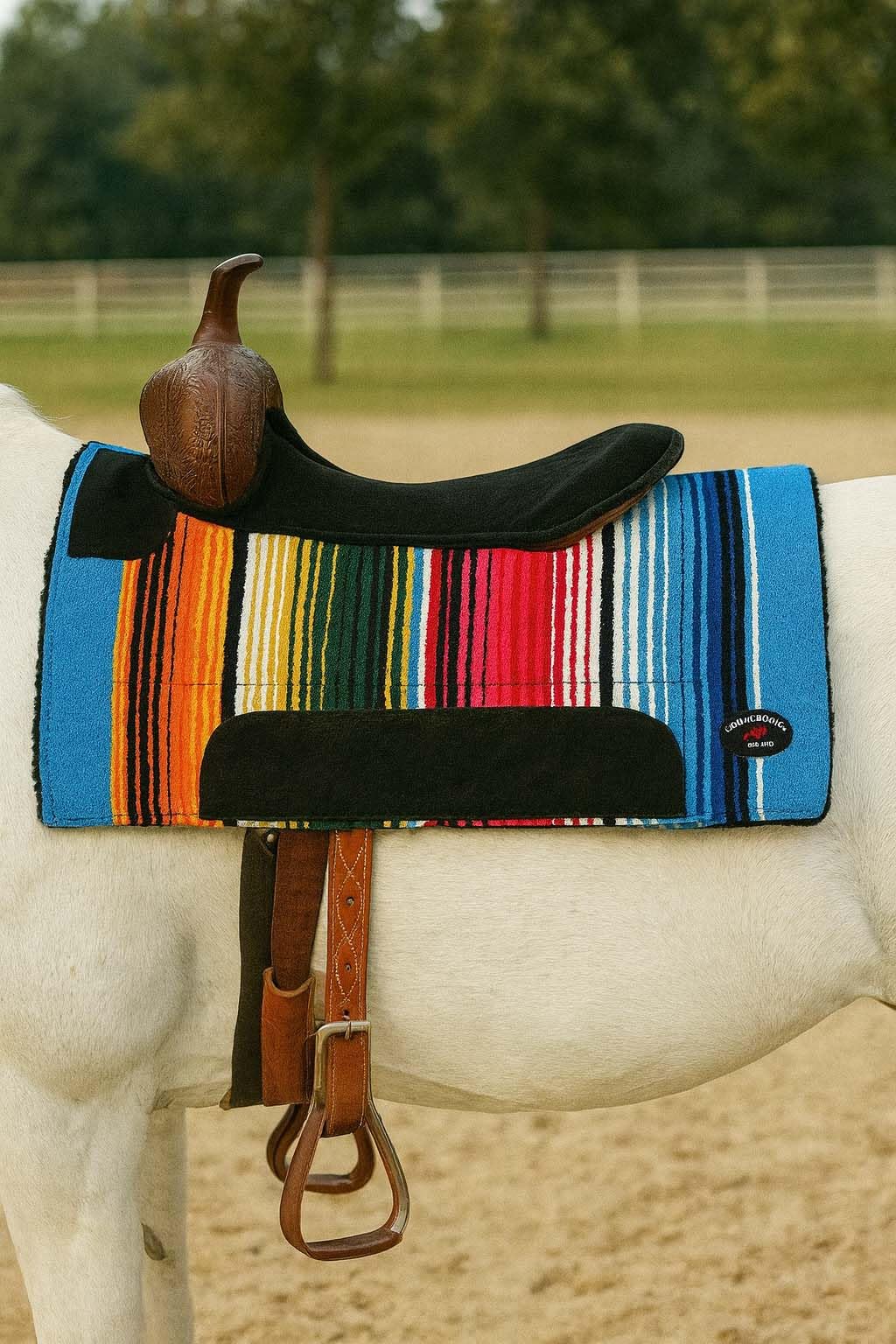 Multicolored Rainbow Faux Fur Lined Saddle Pad K112