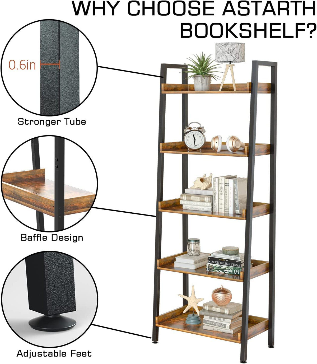 5-Tier 67 Inch Tall Ladder Shelf T556638