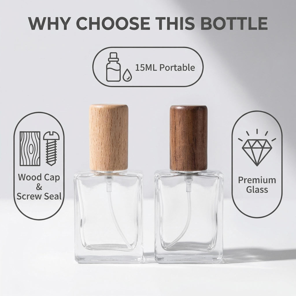2 Pcs 15ml Clear Mini Glass Perfume Bottle with Wood Lid V56547