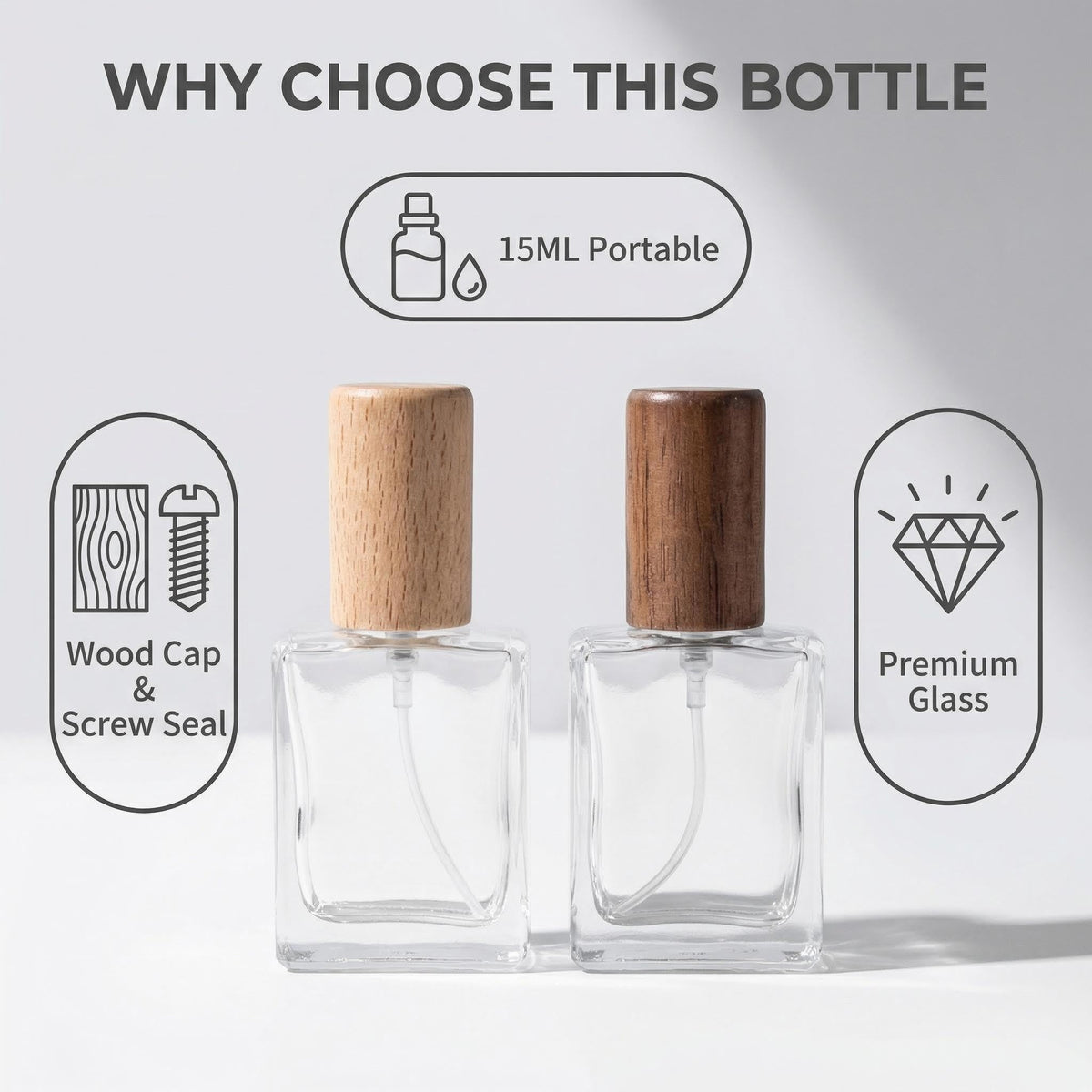 2 Pcs 15ml Clear Mini Glass Perfume Bottle with Wood Lid V56547
