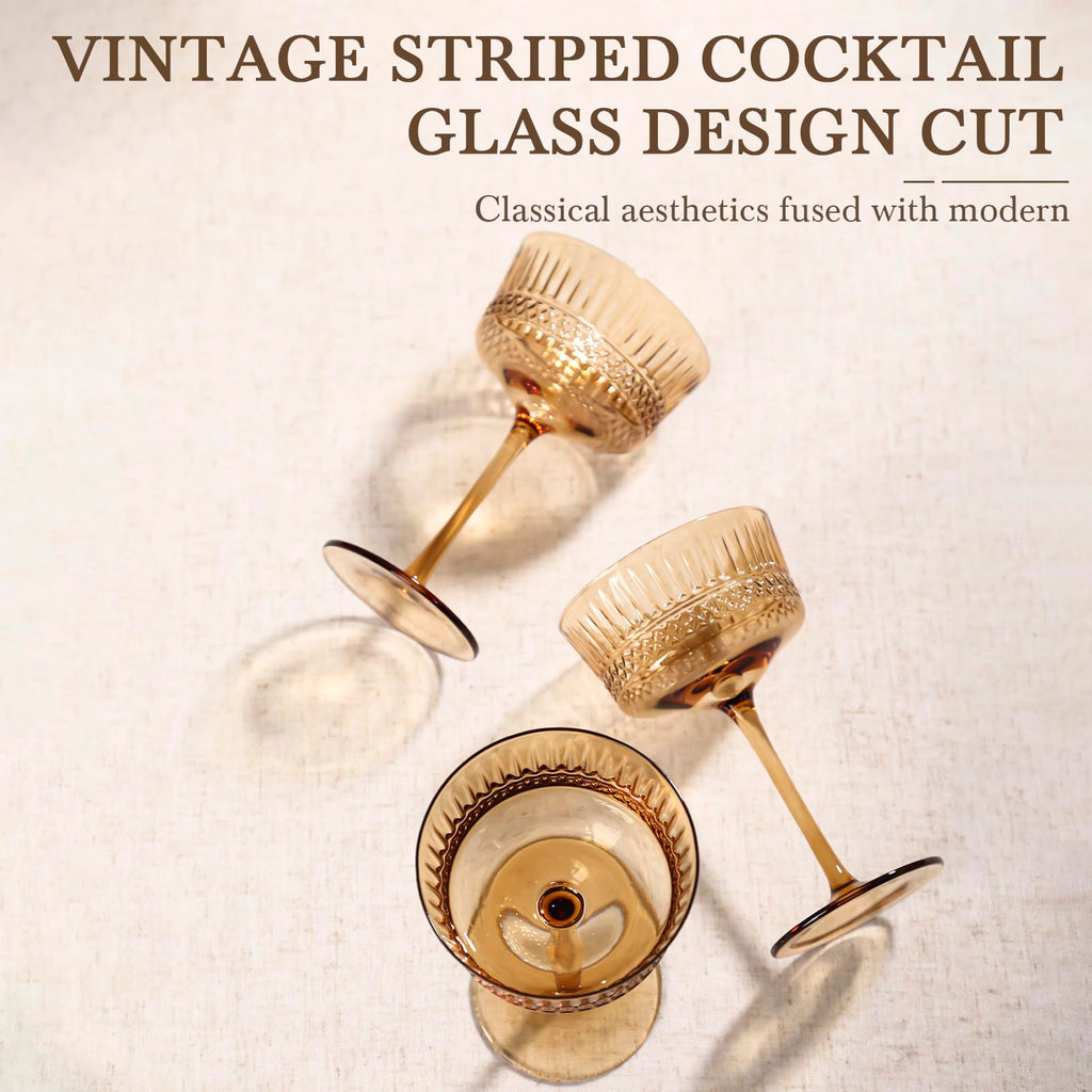 Amber Ribbed Coupe Cocktail Glasses Set of 6 I9584