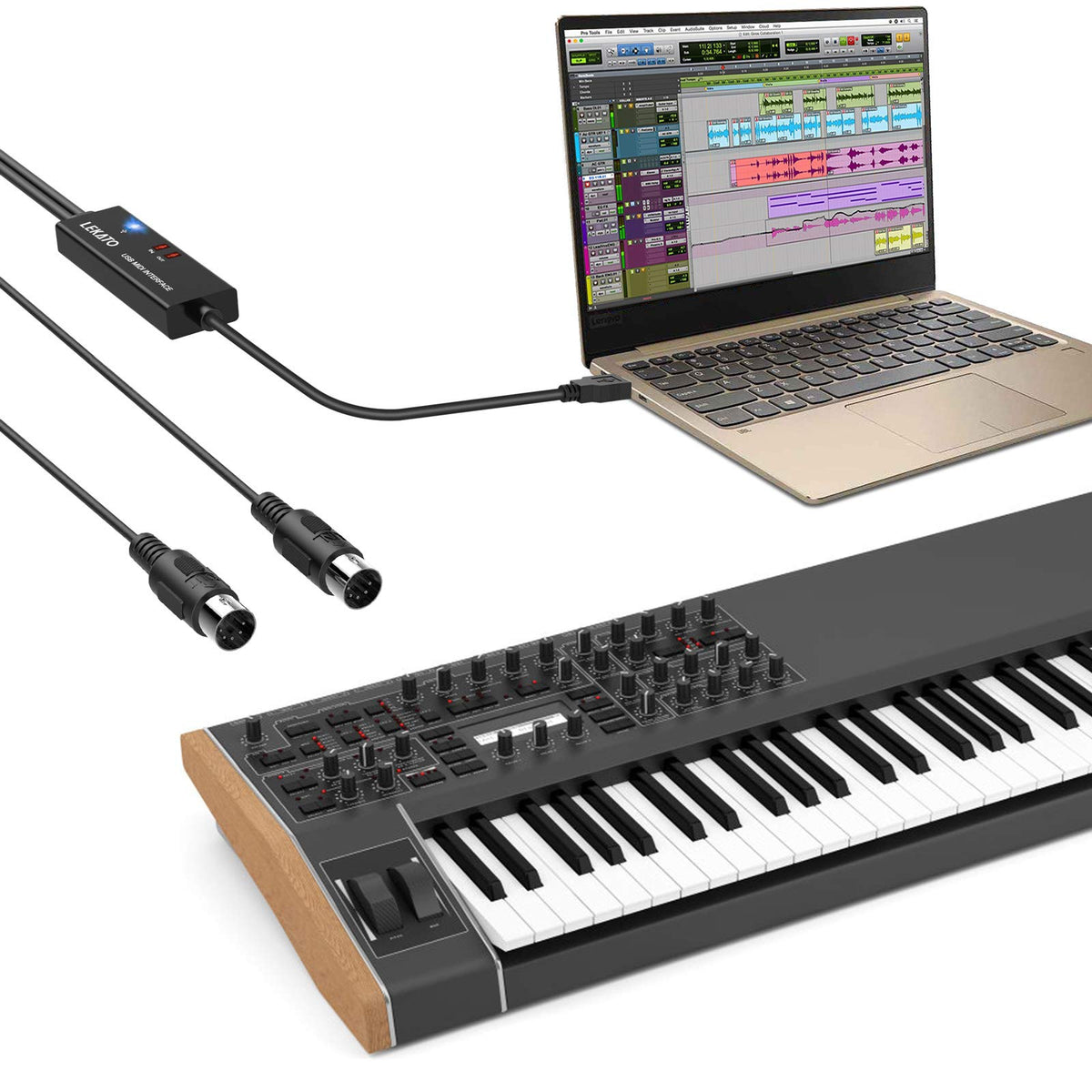 USB MIDI Cable 6.5Ft with Input & Output W3969