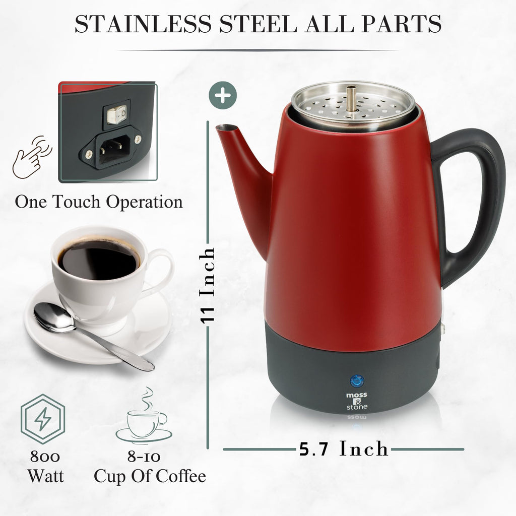 Red 10 Cups Electric Coffee Percolator with Set of 4 Glass Cups Y641