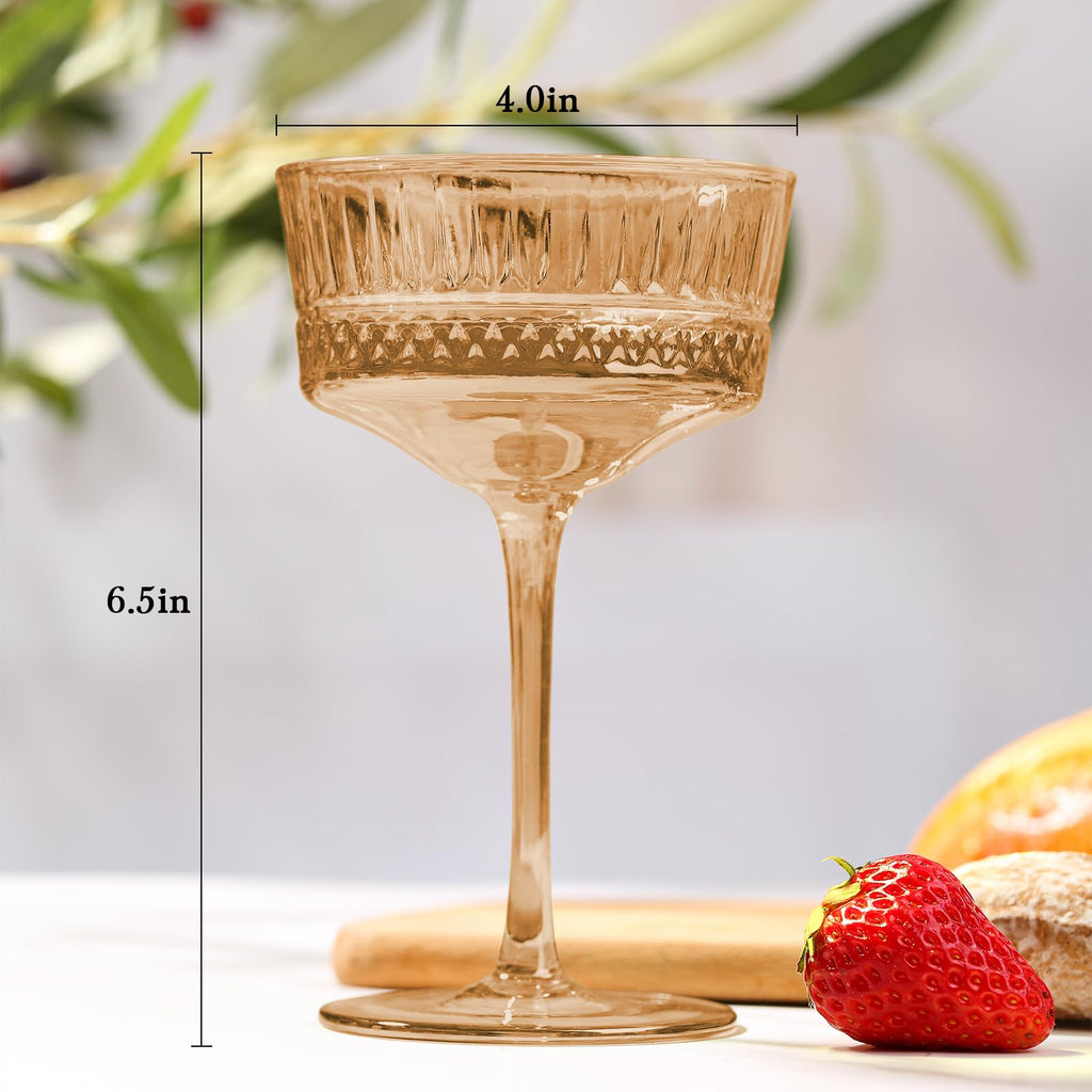 Amber Ribbed Coupe Cocktail Glasses Set of 6 I9584