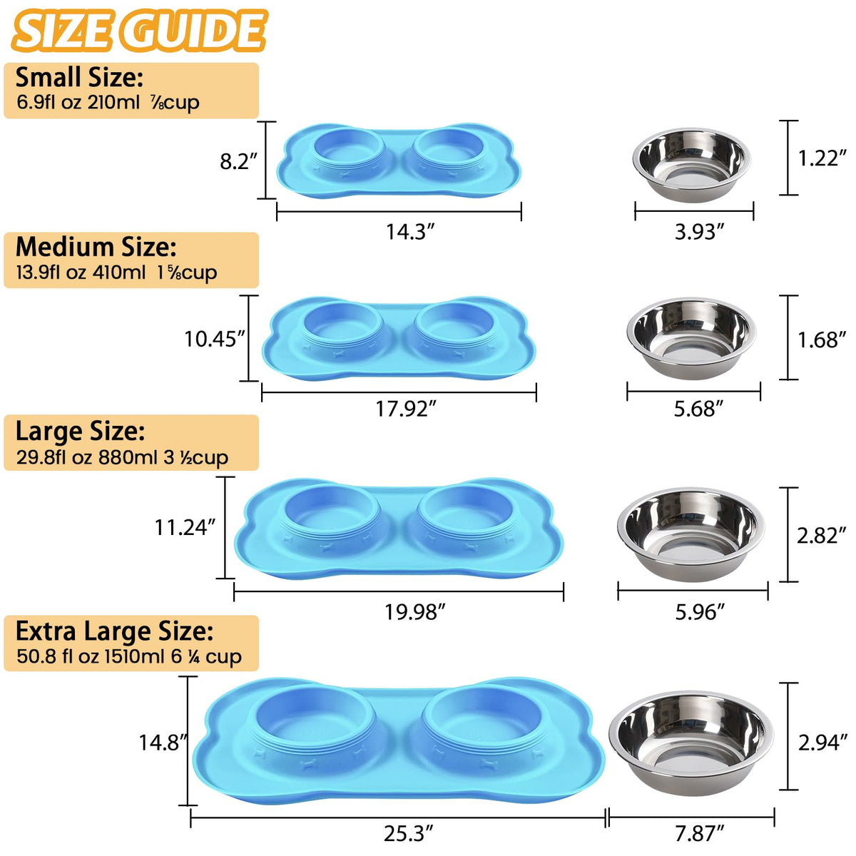 2 Stainless Steel Dog Bowls with Non-Skid Mat and Scoop U53735