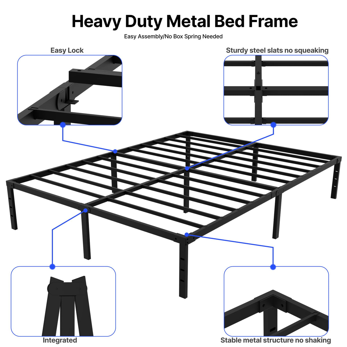 18 Inch Queen Size Metal Platform Bed Frame with Underbed Storage F57487