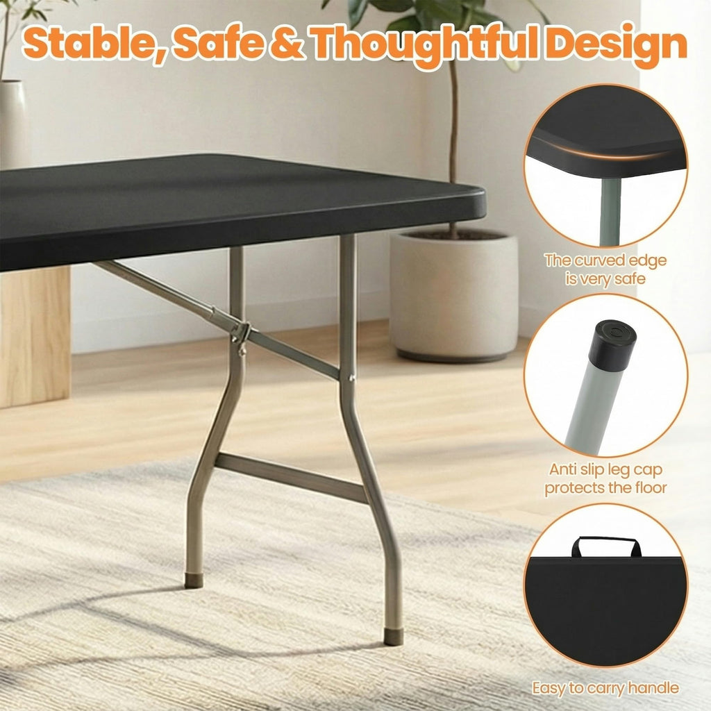 Black 8 Feet Foldable Picnic Table with 10 Folding Chairs N97281