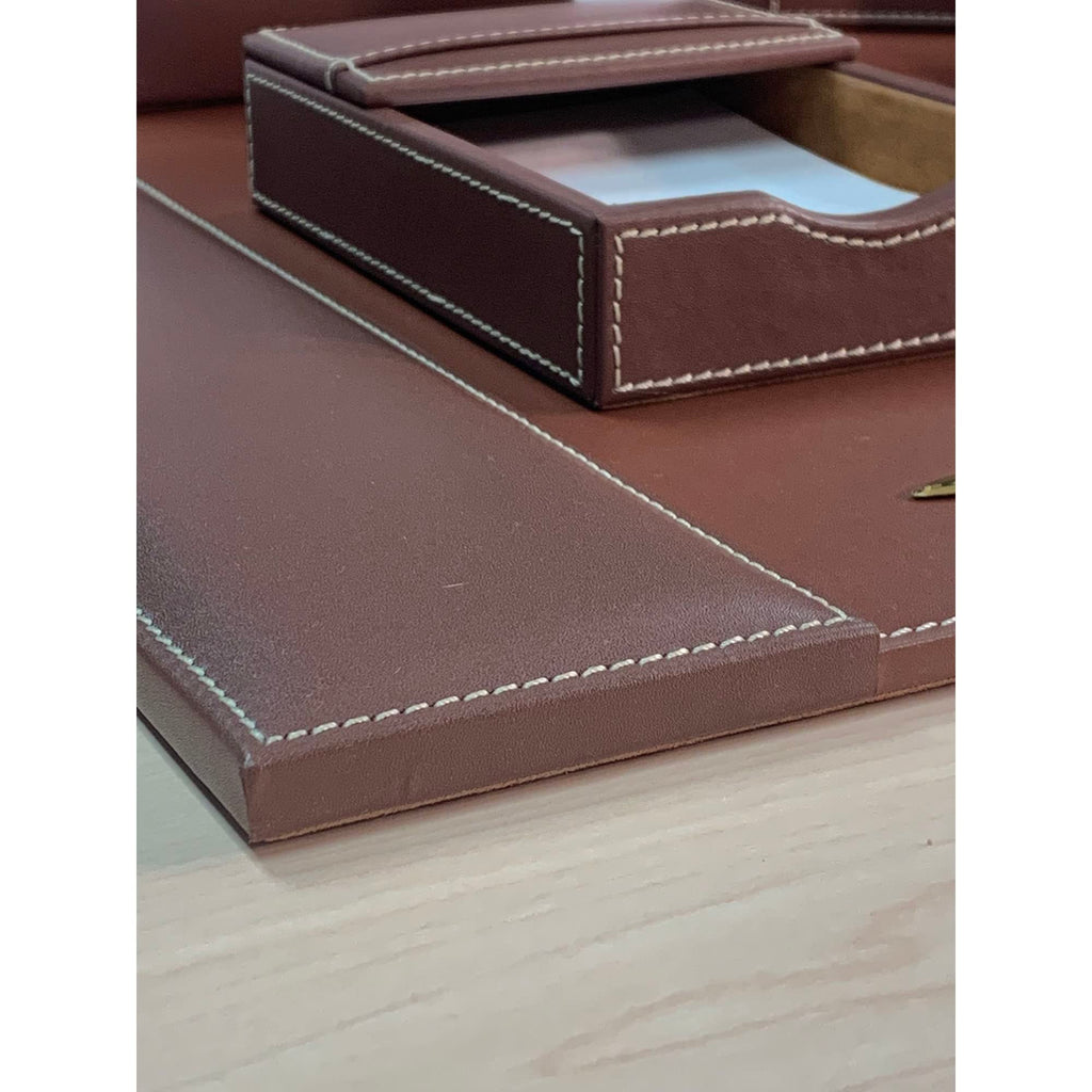 Rustic Brown Leather Desk Set, 7-Piece P5266