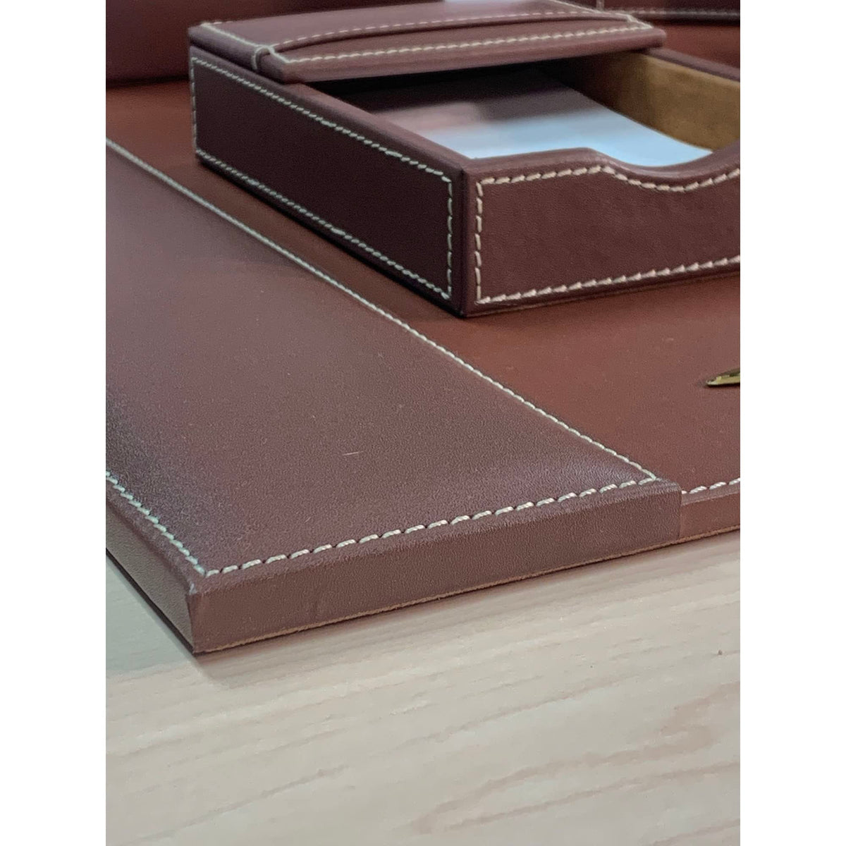 Rustic Brown Leather Desk Set, 7-Piece P5266