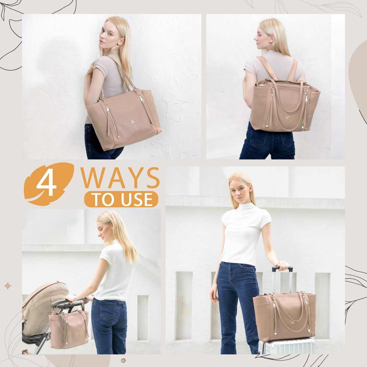 Leather Diaper Bag Tote with Mini Backpack I5211