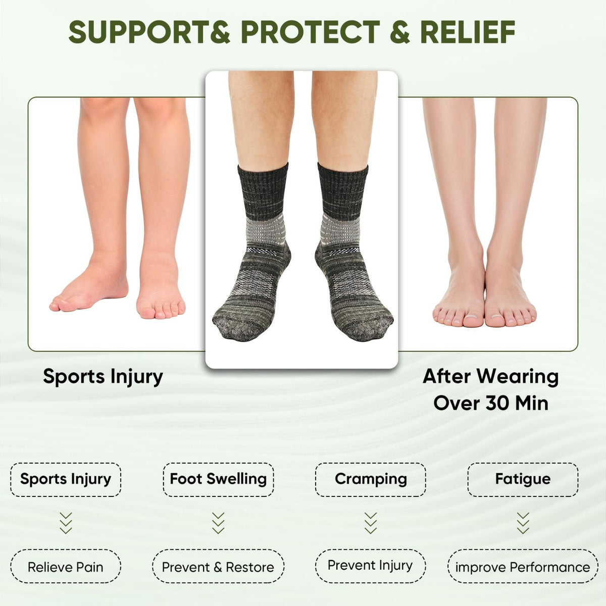 Compression Ankle Support Crew Socks 3 Pairs I456