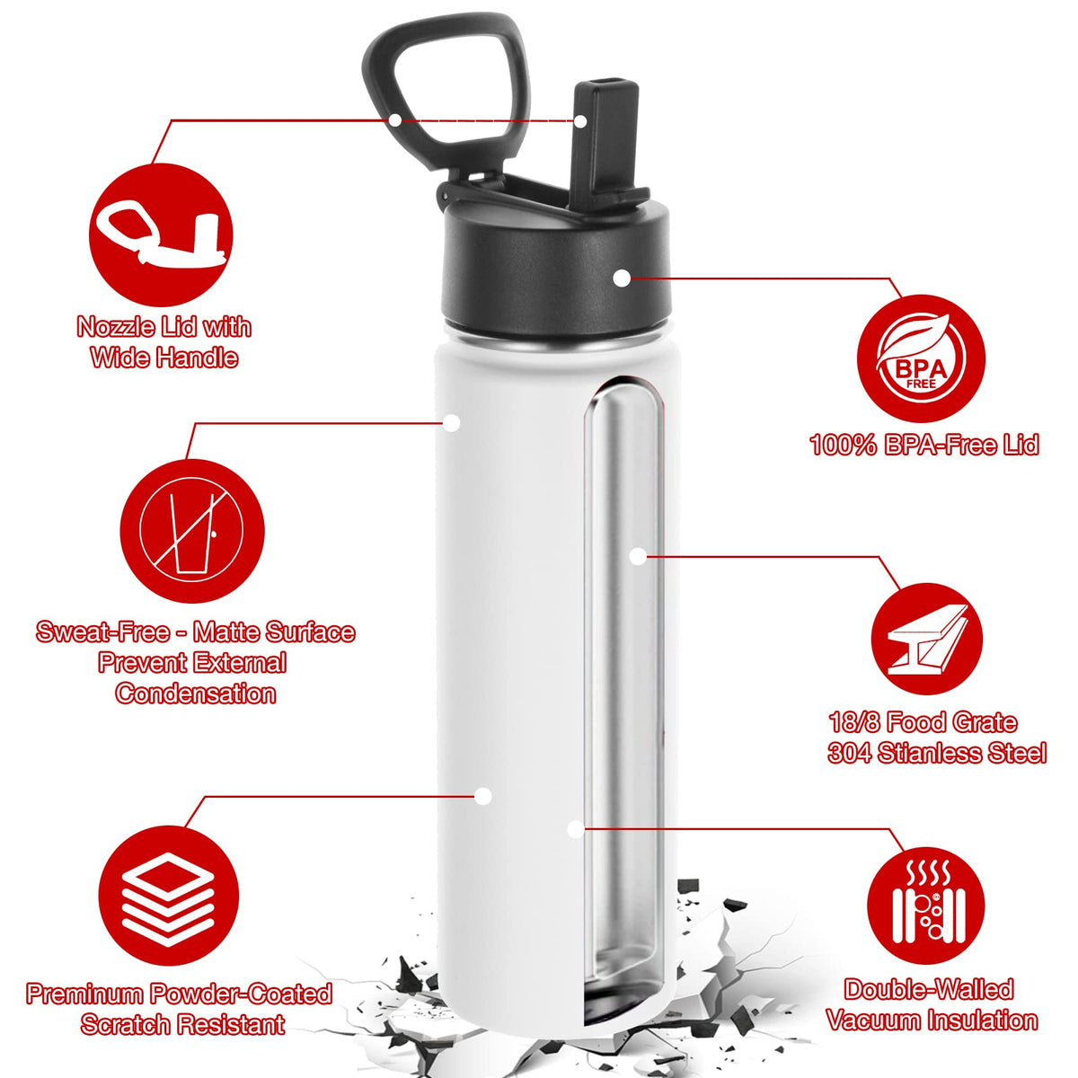 22 oz Stainless Steel Insulated Water Bottles with Straw 8 Pack D75927