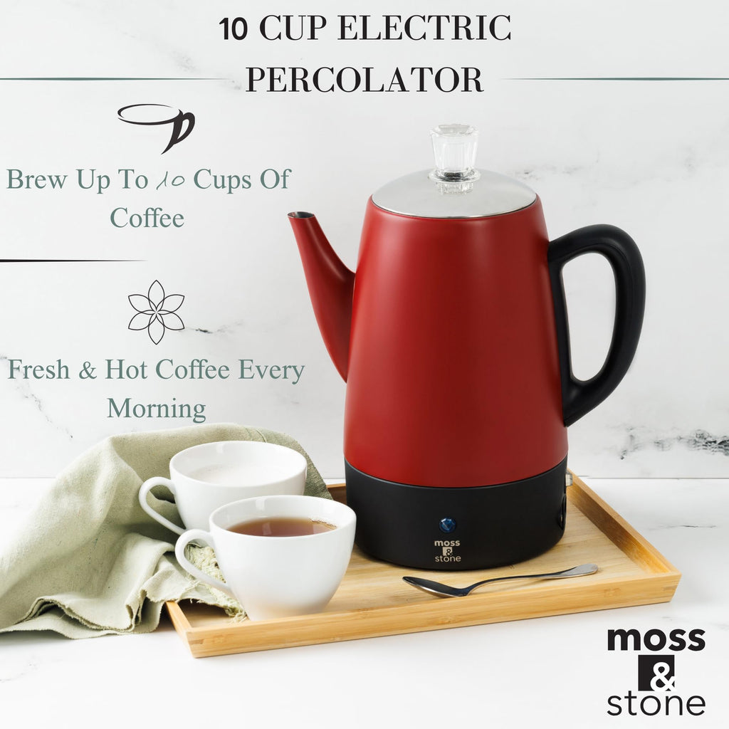 Red 10 Cups Electric Coffee Percolator with Set of 4 Glass Cups Y641