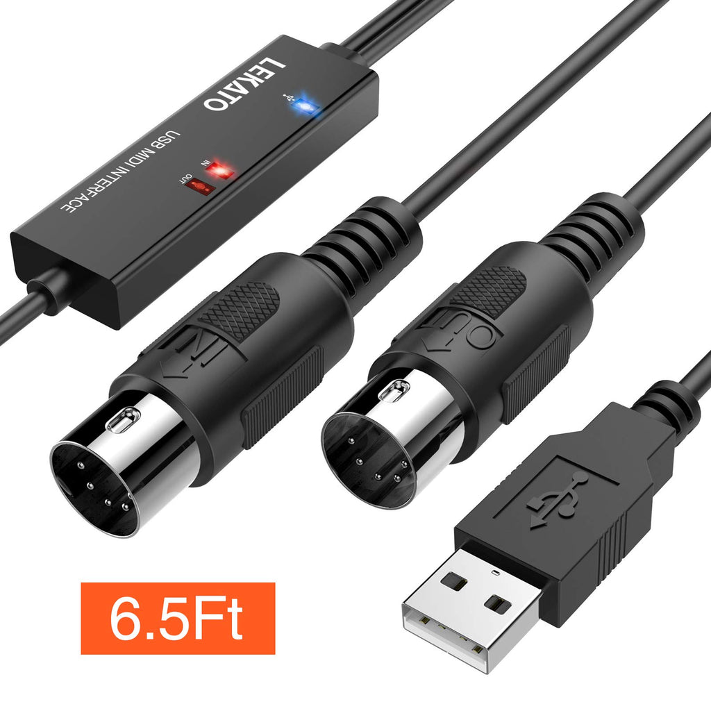 USB MIDI Cable 6.5Ft with Input & Output W3969