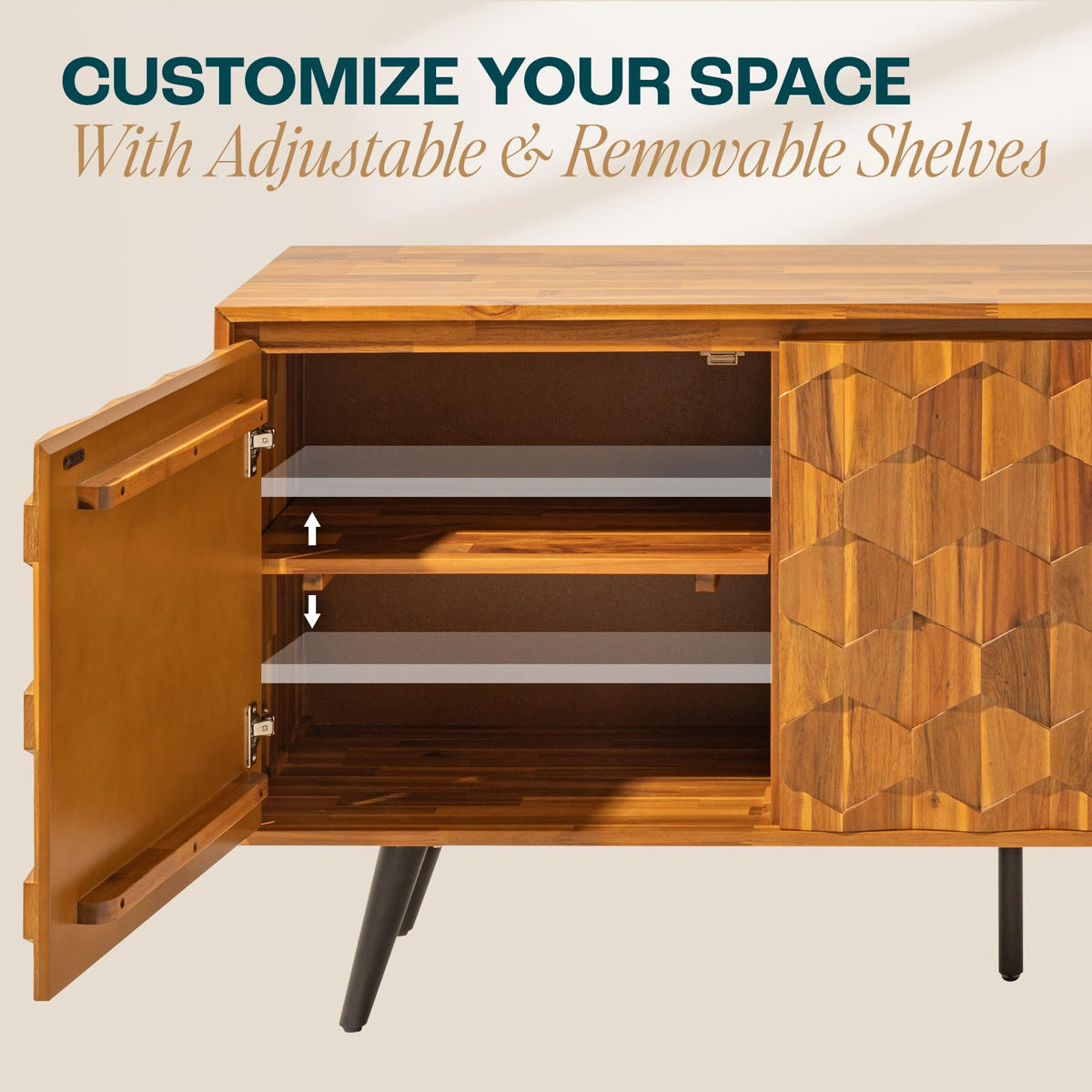 Teak Brown 2 Doors 3 Drawers Sideboard D9863