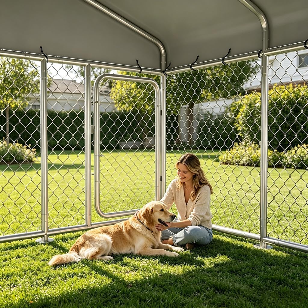 7.55x7.55ft Metal Outdoor Dog Kennel with Roof H3223