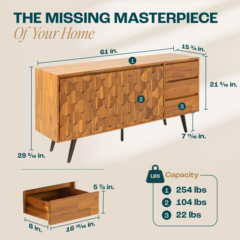 Teak Brown 2 Doors 3 Drawers Sideboard D9863